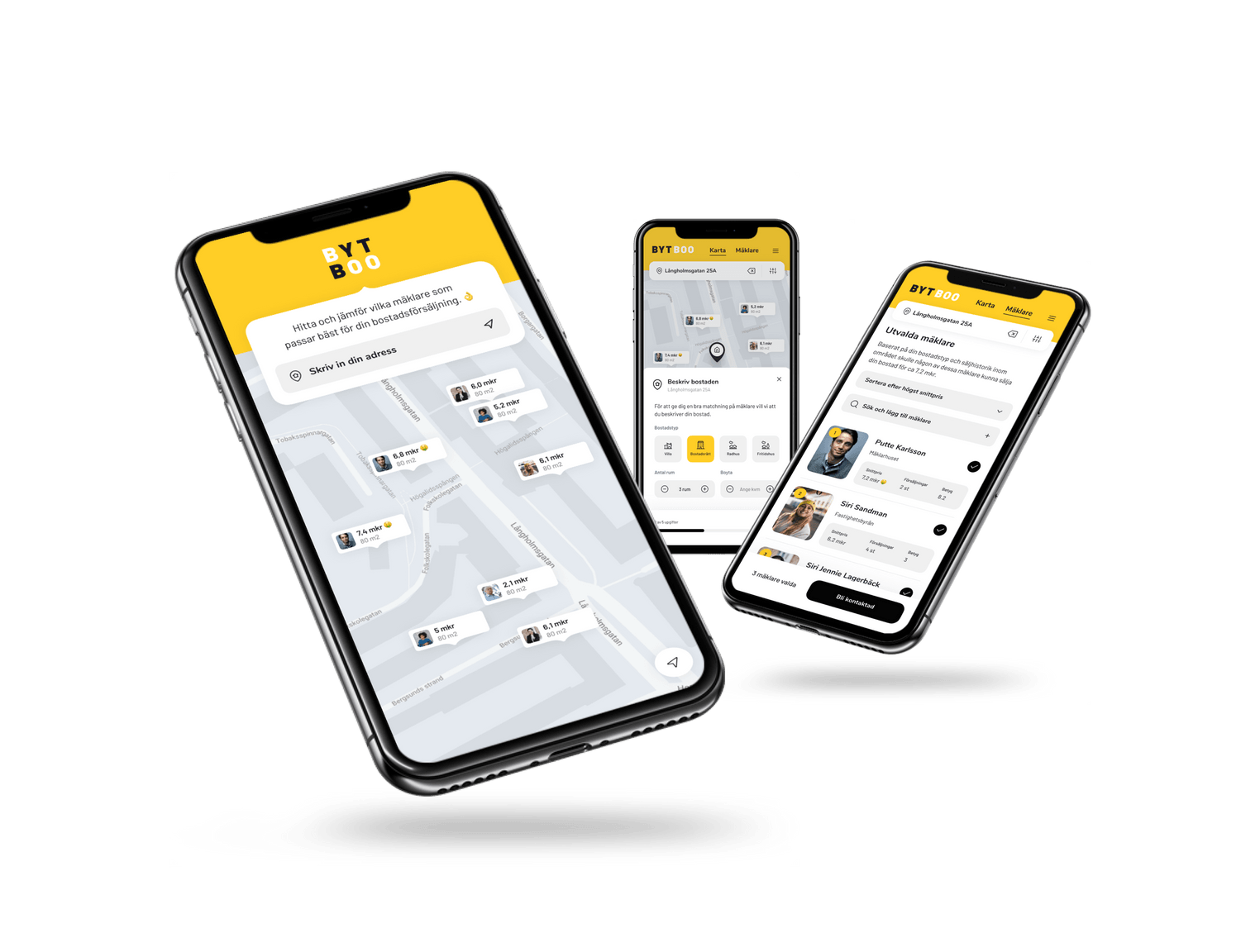 Mobiler med vyer från Bytboos app